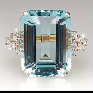 Aquamarine Emerald-Cut & 18k Gold Plated